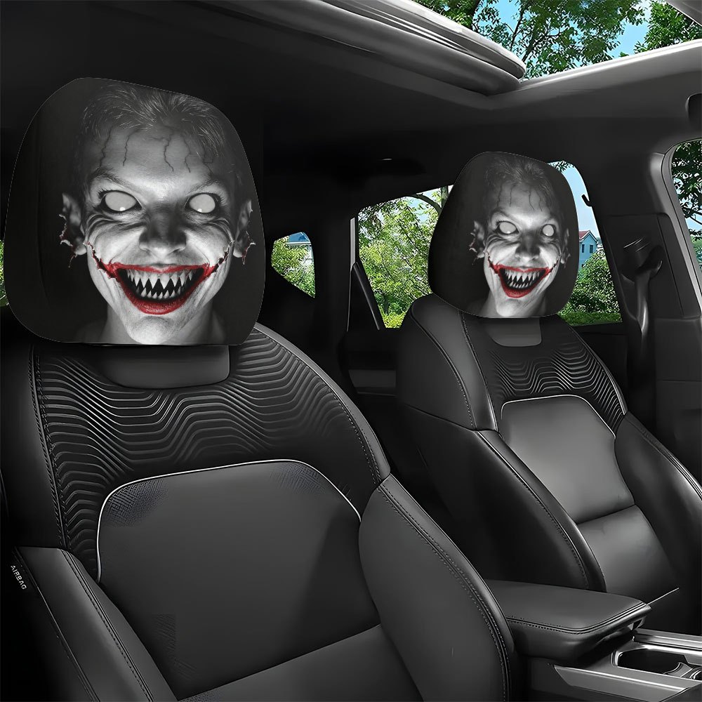 Car Accessories Joker - 2pcs Evil Clown Cracked Print Headrest