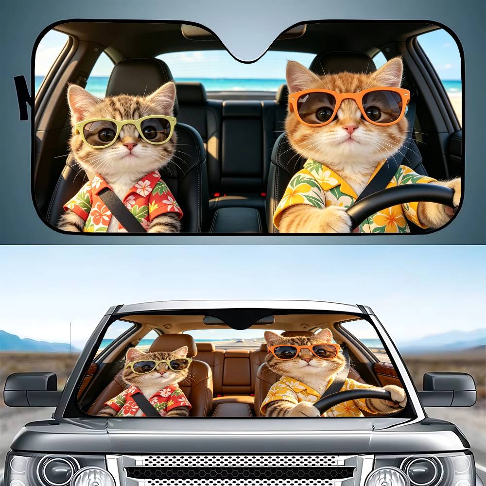 Windshield Sun Shade - Funny Cat Drive Car SunShade Windshield
